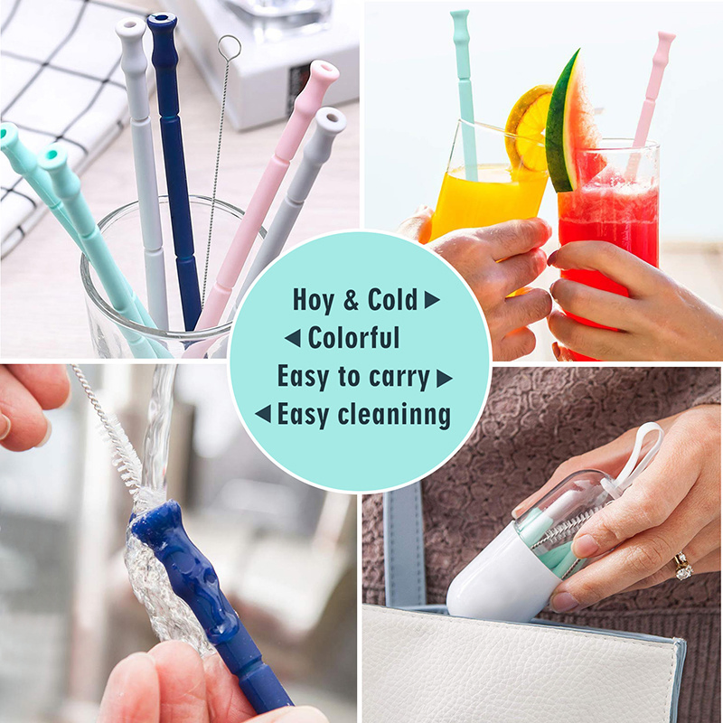 Reusable Food Grade Silicone Drinking Straw with Brush
