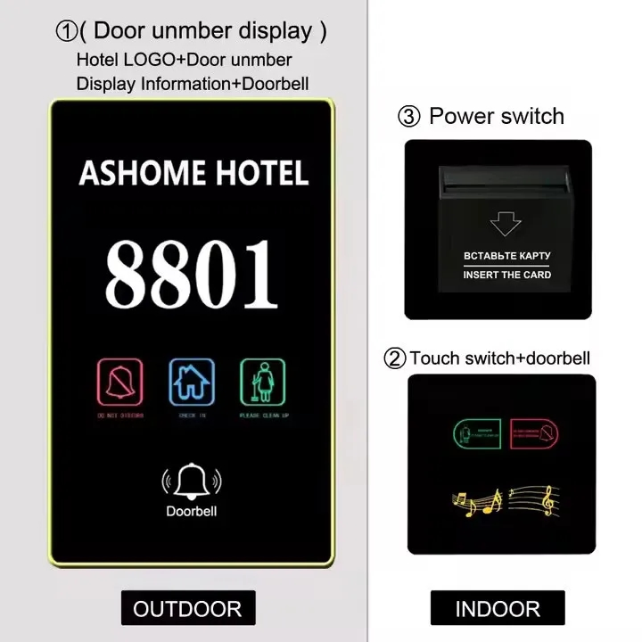Hotel Doorplate System with Smart Room Control and Customizable Electronic Dnd/Mur Door Sign Door Number Display