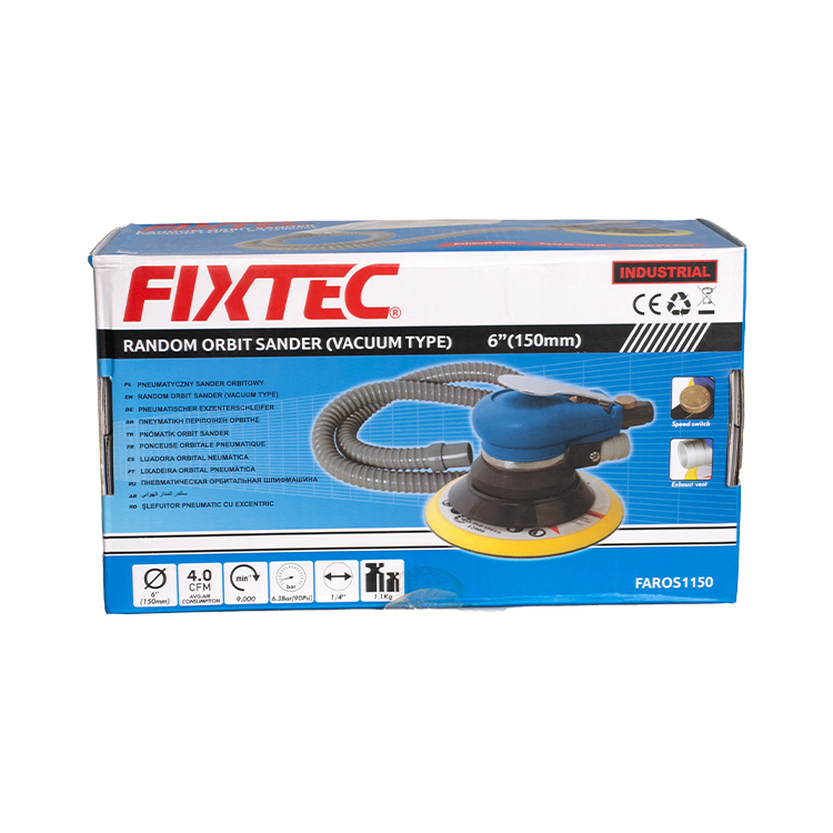 Fixtec Powerful 6-Inch Pneumatic Polisher with Built-in Vacuum Random Handheld Air Sander Orbital Sander for Woodworking