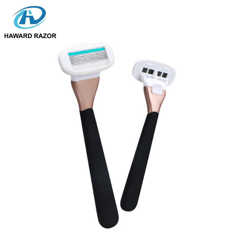 Women 6-Curved Blade Razor with Extra-Large Lubricating Strip Ergonomic Metal & Silicone Handle, Multi-Color Customization
