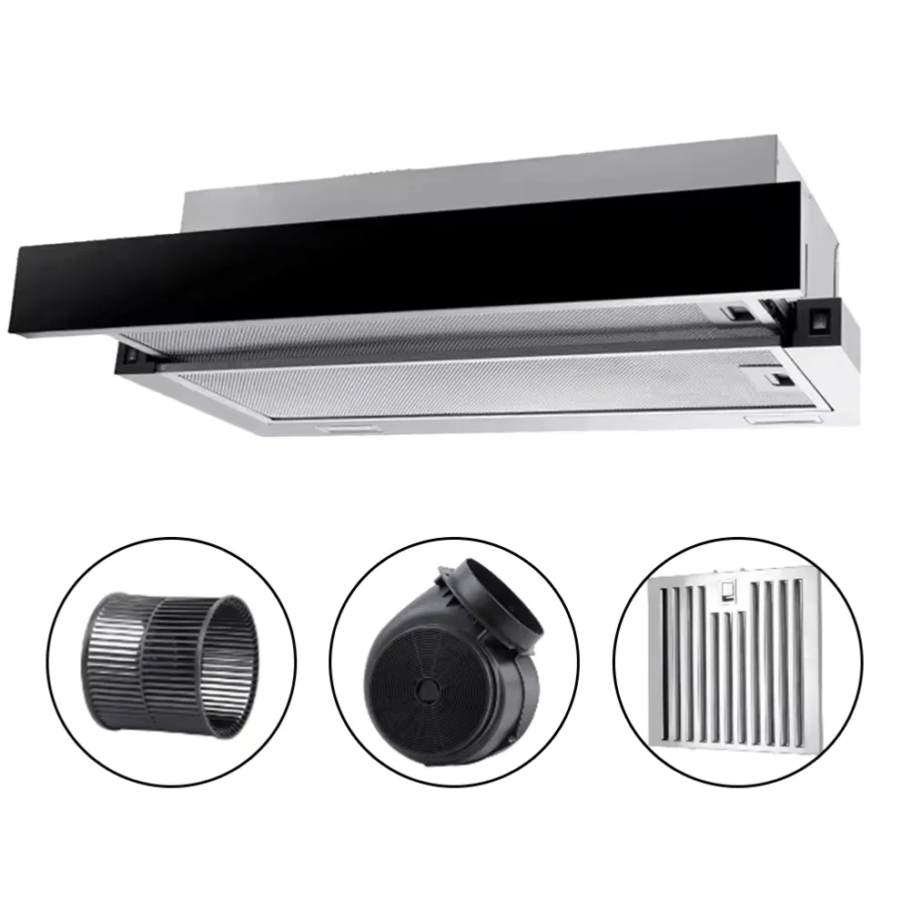 Kitchen 60cm Exhaust Hood Stainless Steel Front Panel Carbon Cyclic Pull-out Slide Wall Mounted Range Hood
