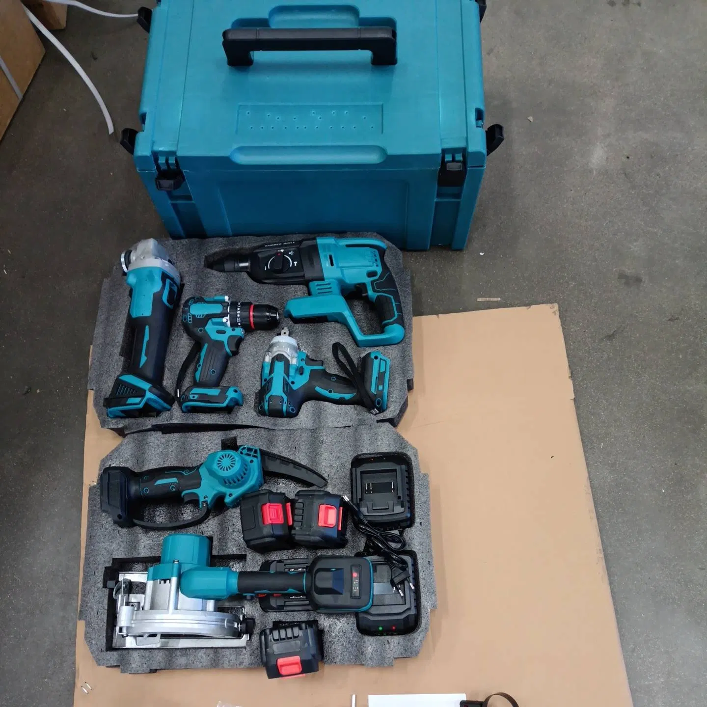 6PCS Brushless Cordless Impact Drill & Wrench Set Angle Grinder Hammer Chainsaw Circular Saw Tool Set