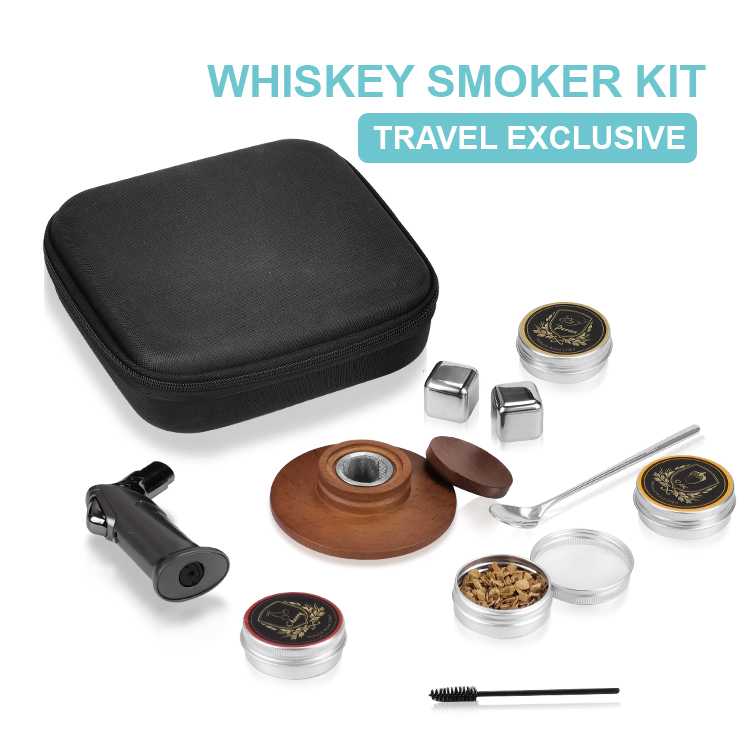 Whiskey Cocktail Smoker Travel Set with Torch and Wood Chips Whiskey Stone