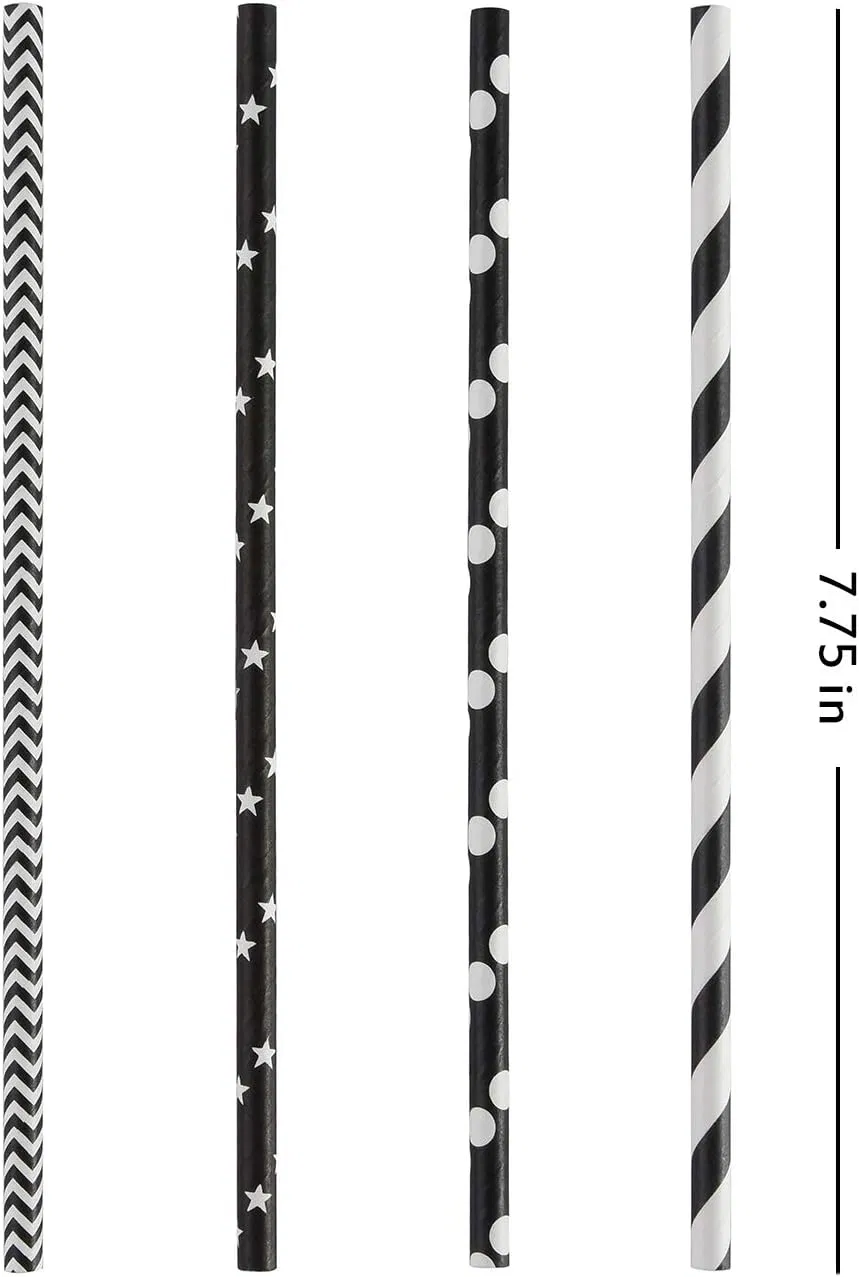 Giant Juice Eco Black White Stripes Paper Straw Child-Friendly Straws