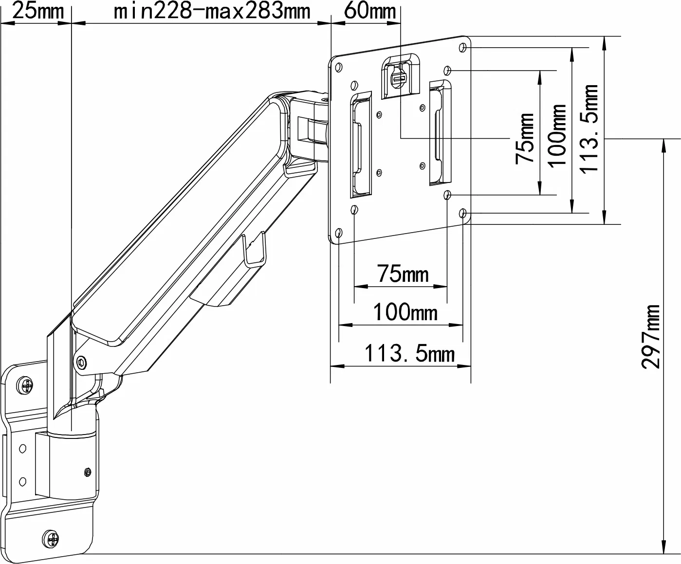 Газовая пружина для монитора, настенный кронштейн