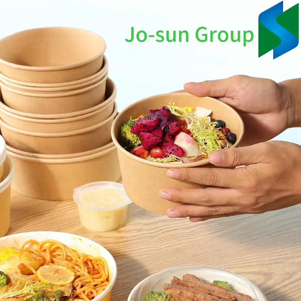 Disposable Brown Kraft Paper Soup Cup Bowl with Paper Lid Take Away Lunch Packing Takeout Food Packaging Bucket