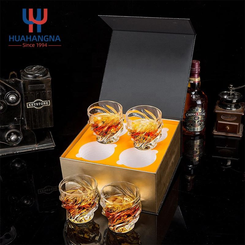 Old Fashioned Whiskey Glasses 10 Oz Rocks Glasses Set of 4 in Gift Box Barware for Rum Whisky Cocktail