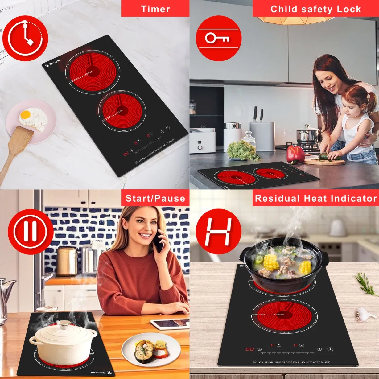 2025 New Trend Electric Cooktop 2 Burner Ceramic Hob Radiant Built-in 2 Burner Infrared Cooker