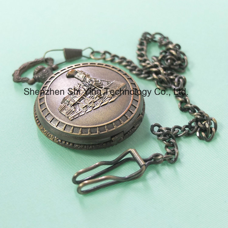 Custom Railroad Pattern Japan Movement Analog Quartz Pocket Watch with Train