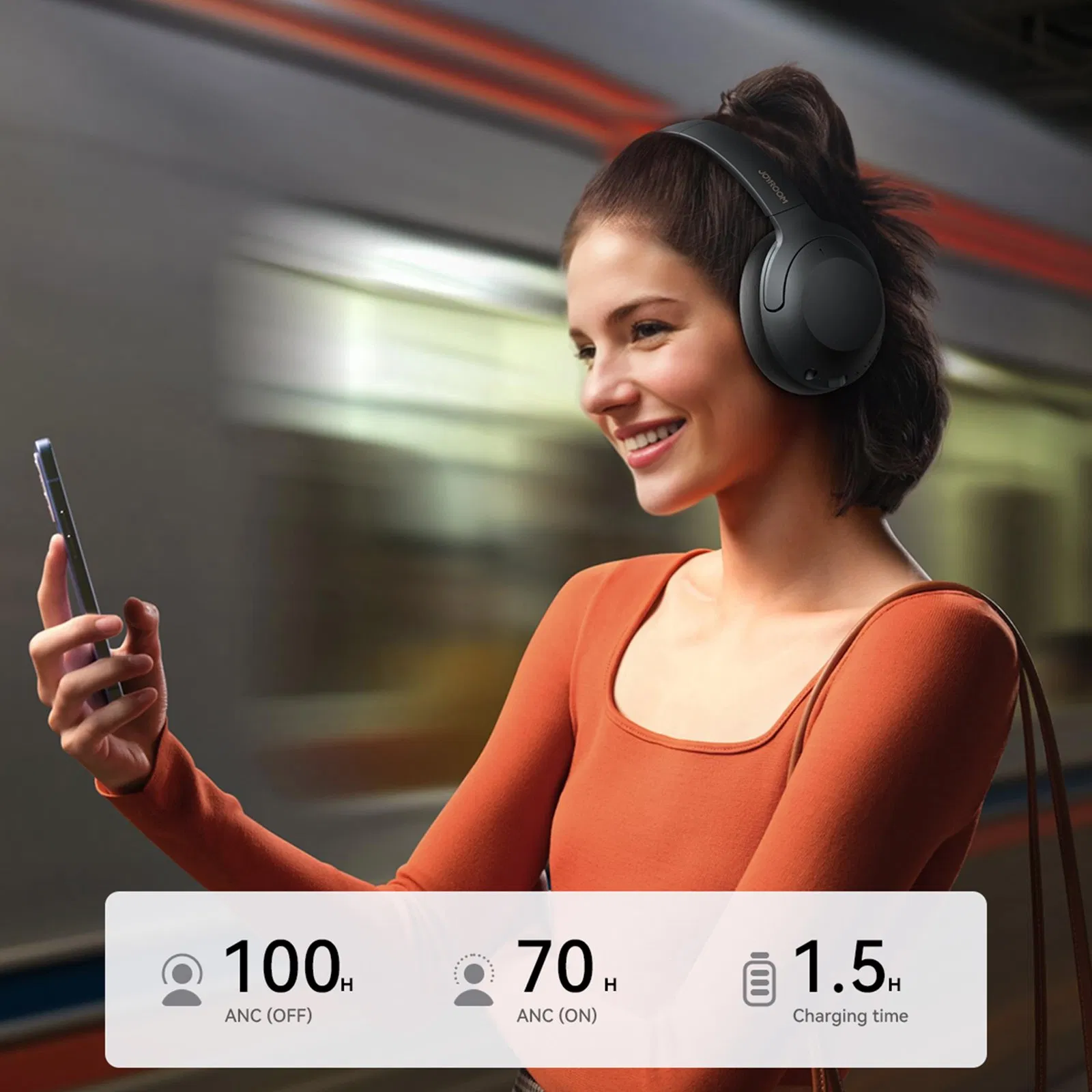 Joyroom Jr-Jh2 Over-Ear Headphones Wireless Bluetooth-Compatible 5.4 Anc Noise Canceling Headset - Black