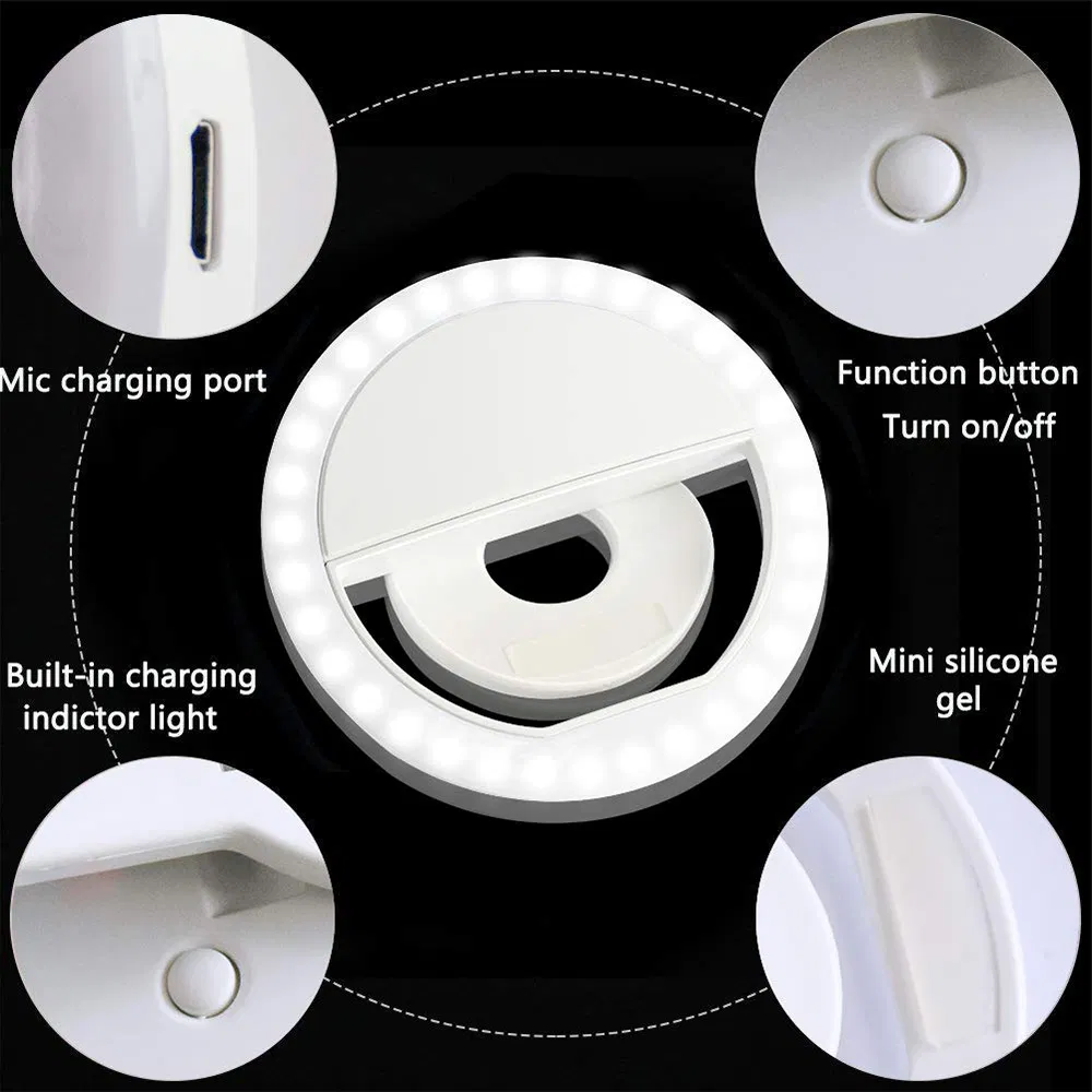 Customized Logo Rechargeable USB LED Smartphone Selfie Ring Light for Cell Phone