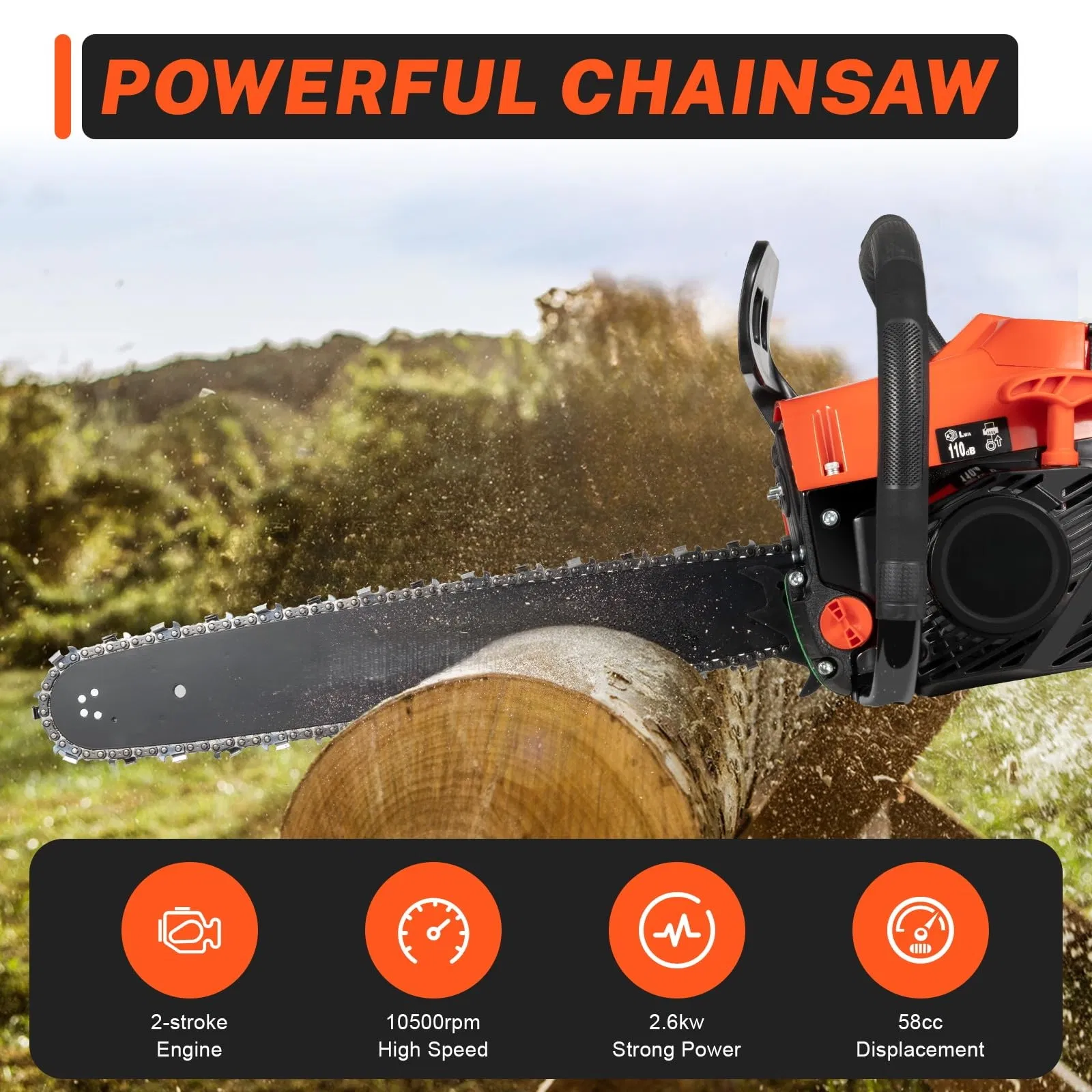 Vevor Gas Chainsaw, 58cc 20" 3.22HP, Gasoline Powered Chain Saw, Handheld Cordless Petrol Chainsaws for Tree Wood Branch Cutting, Tree Trimming, Land Clearing,