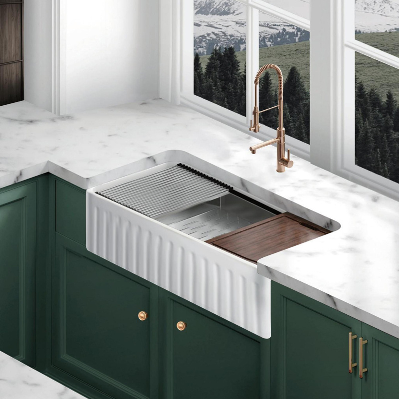Hot Selling 24 Inch Farmhouse Ceramic Sink Single Bowl White Apron Front Kitchen Ceramic Kitchen Sink