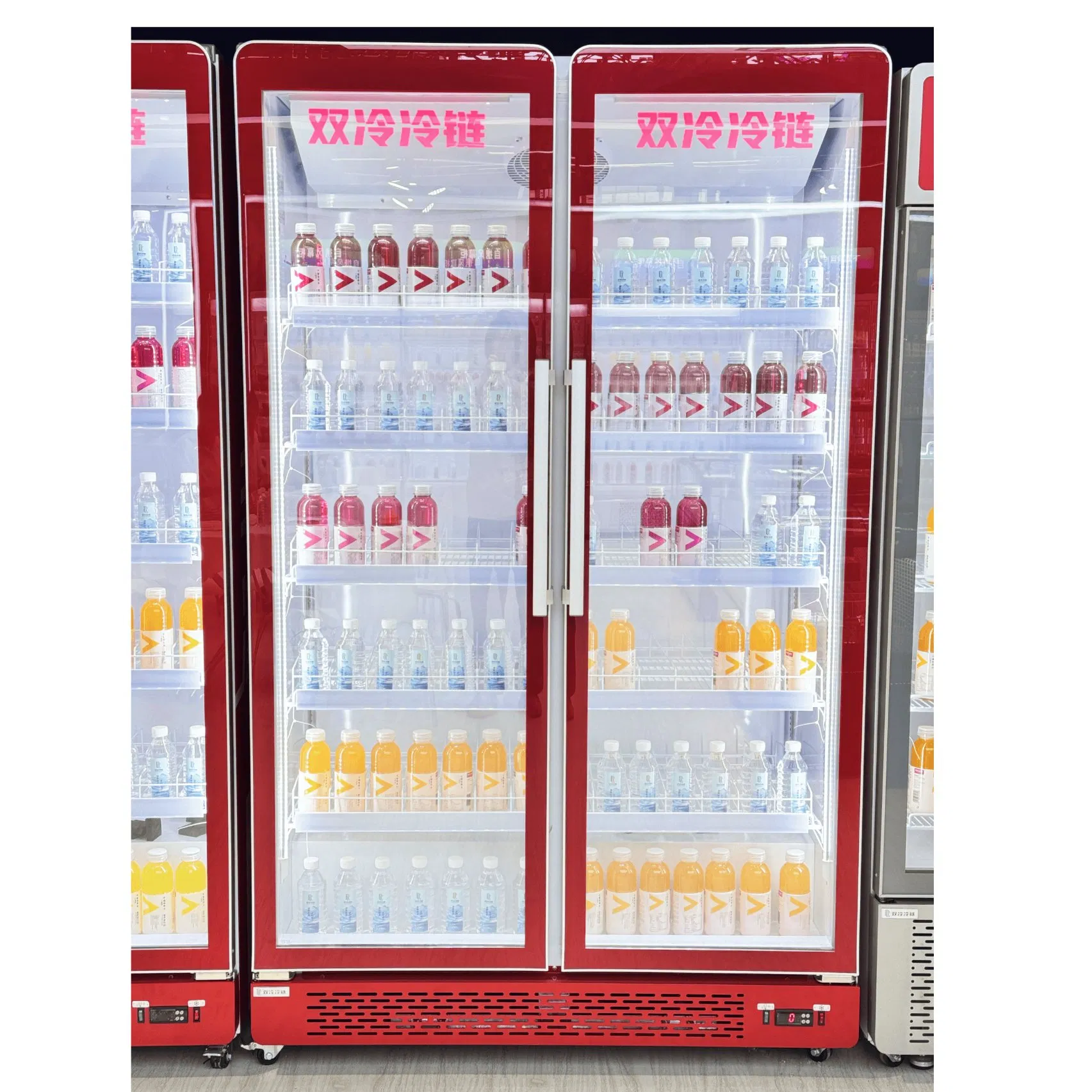 Two Door Full Lenhth Glass Door Beverage Cooler with Fan Cooling System