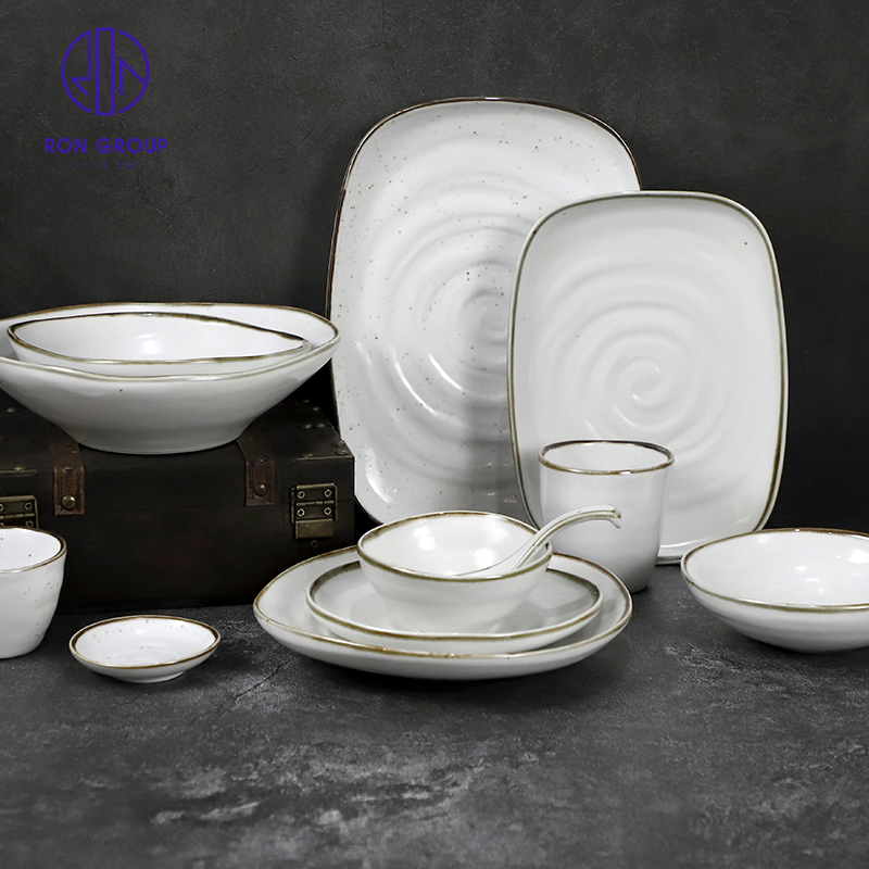Hot Selling Multi-Shaped White Foode Grade Porcelain Salad Dinner Serving Bowl Plate Set for Home Restaurant Dinnerware Tableware