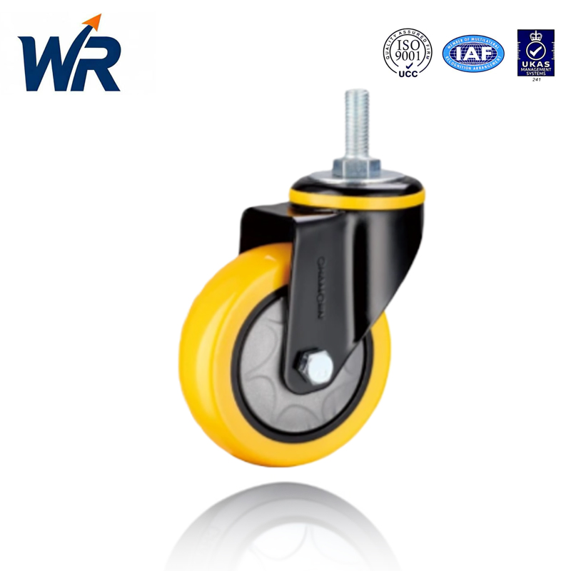 Medium Type / Single Ball Bearing Orange Yellow Polyurethane (PU) Noise-Reducing Caster Wheel