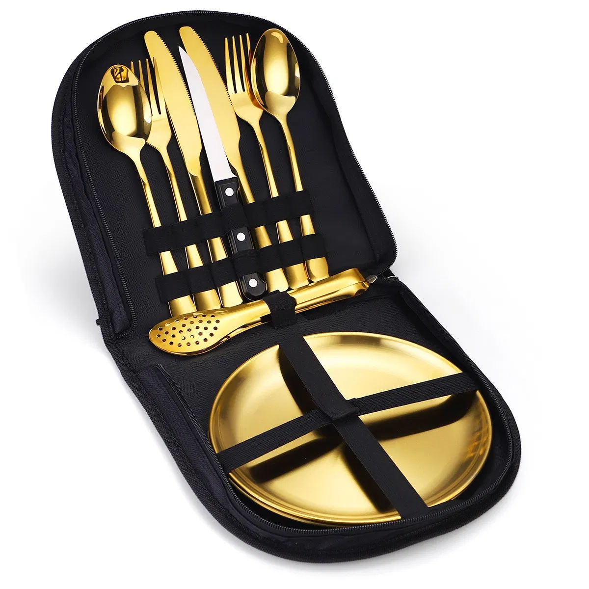 Stainless Steel Knife Fork Spoon Gold Portable Outdoor Camping BBQ Plate Cutlery 20 PCS Set for 4 People