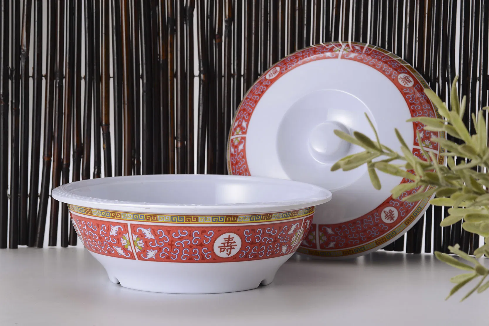 Melamine Bowl Set with Cover Chinese Restaurant Soup Rice Porridge Serving Large Bowl