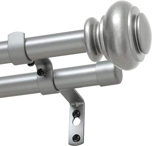 Modern Farmhouse Double Curtain Rods Adjustable Telescopic Window Rods Finials