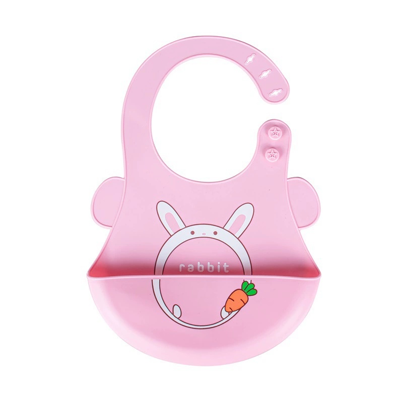 Adjustable Anti-Bacterial Children Feeding Training Set Custom Printed Cartoon Silicone Baby Bib