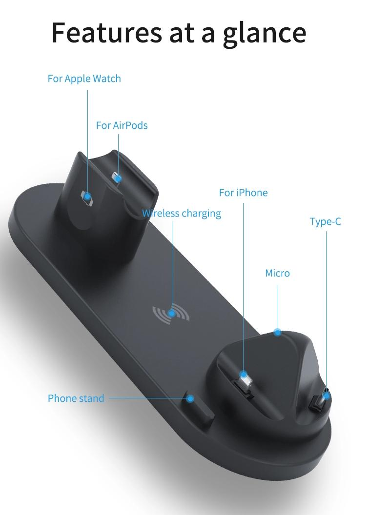 Универсальная 6-в-1 беспроводная зарядка с вращающимся держателем