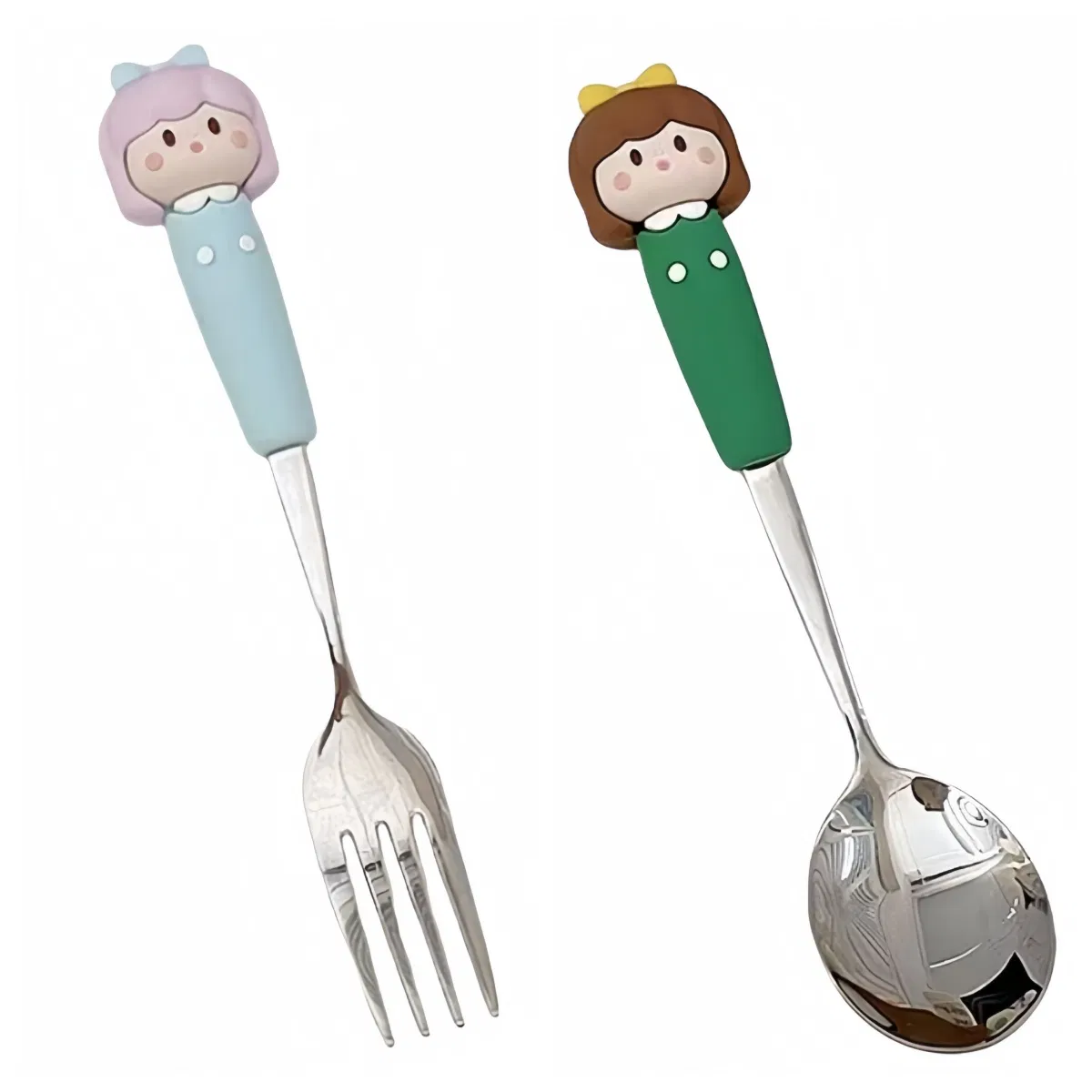 Children's Cartoon Home Dinner Spoon Long Handle Stainless Steel Spoon Fork Set