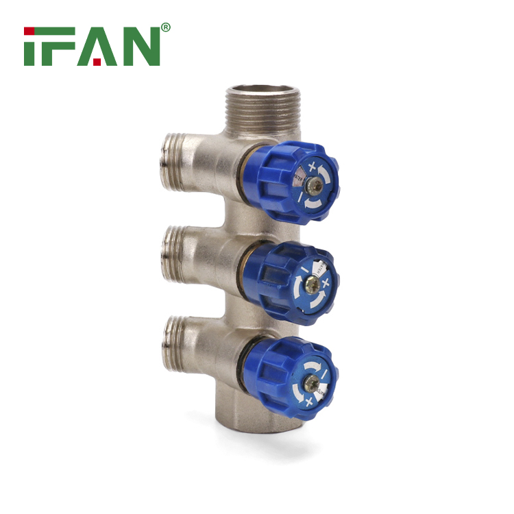Ifan Factory Price GB-T 18992 Brass Manifold OEM 3/4"-1" Pex Pipe Manifold Blue Handle Under Floor Heating Manifold