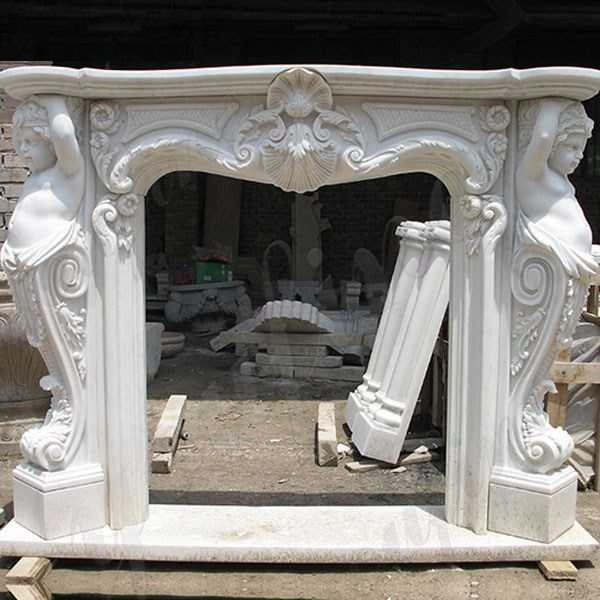 Customized Size Rococo Baroque Style Hand Made Carved French Inspired Marble Fireplace Mantel Design Price