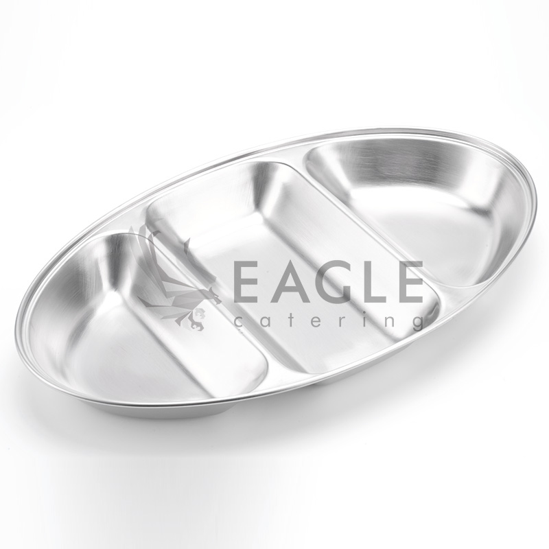Stainless Steel 3 Divided Deep Oval Tray