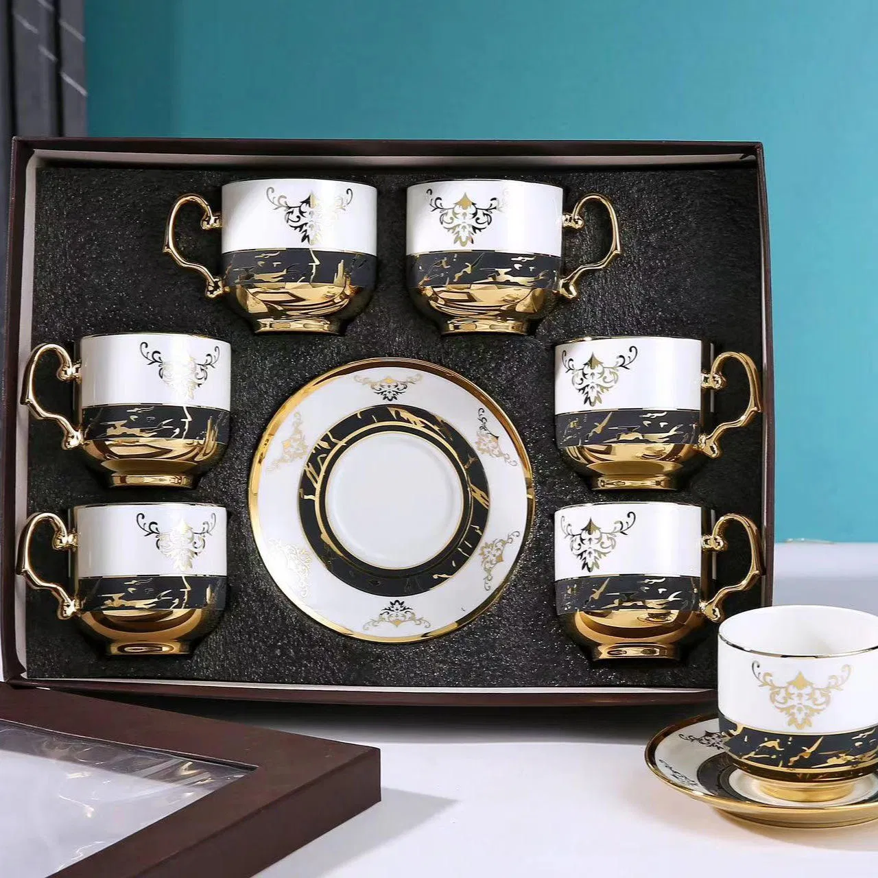 European Gold Plated Coffee Cup and Dish Set Gift Set of 12 Tableware Gifts