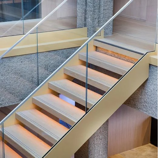 Australia Standard Indoor Marble Stairs I Shaped Steel Wood Staircase Costglass Railing Stairs
