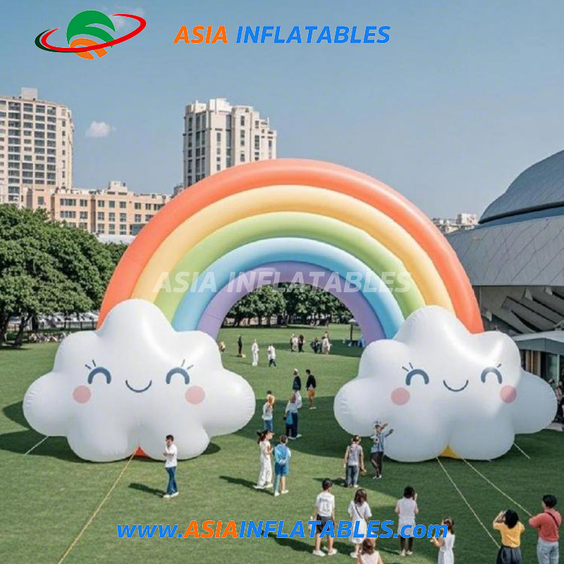 Cute Inflatable Cartoon Arch Entrance Custom Inflatable Rainbow and Clouds Archway Tunnel