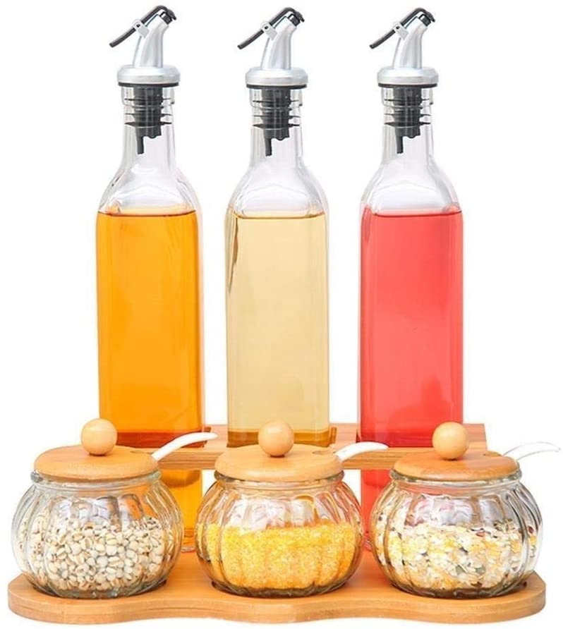 Lead-Free Glass Oil Cruet Bottle Olive Oil Dispenser Glass Kitchen Seasoning Storage Jars