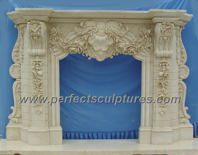Home Decorative Natural Stone Mantel Marble Surround Carving Fireplace for Indoor Decoration (QY-LS256)