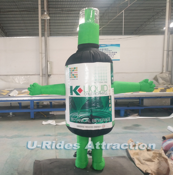 Funny Bottle Shaped Human Inflatable Walking Cartoon with Built in Fans for Amusement Parks Festivals