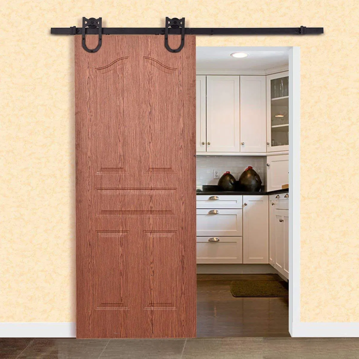 Heavy-Duty Rail for Sliding Barn Door Carbon Steel Single Rail J-Shape Hangers for Super Smooth and Quiet Opening