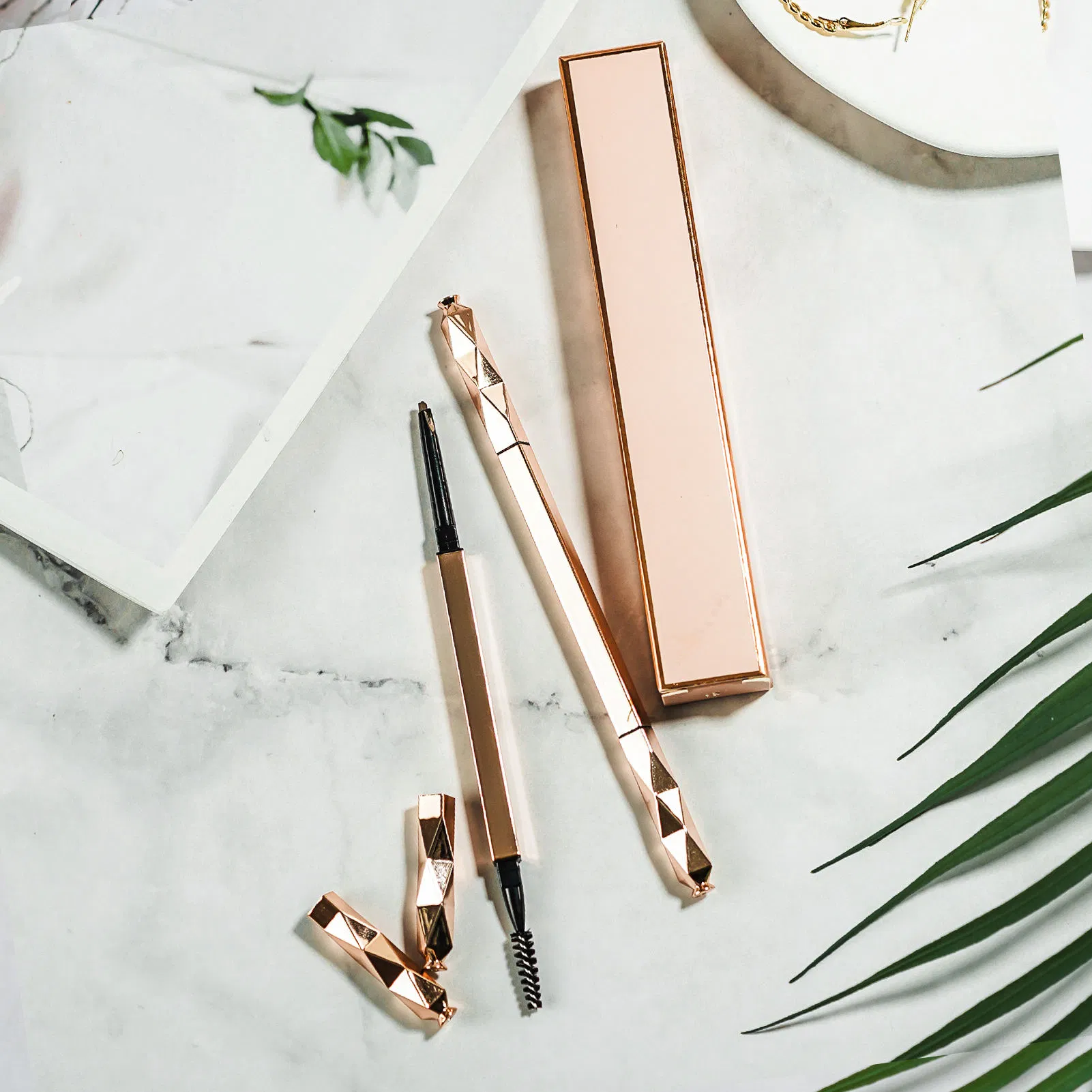 Ultra Fine Rose Gold White Pink Waterproof Eyebrow Pencil with Brush