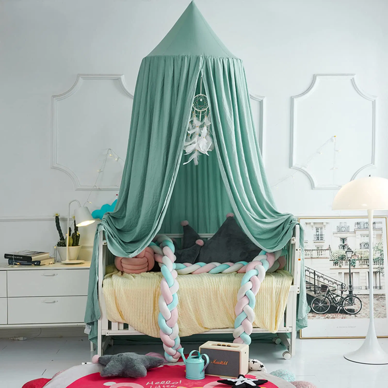 Kids Bed Canopy Princess Round Dome Dreamy Mosquito Bedding Castle Net