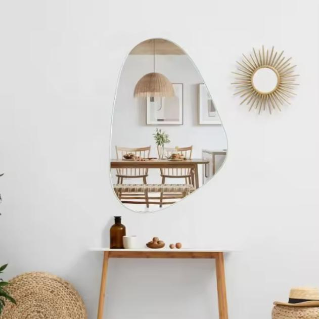 Custom Frameless Round Mirror in Asymmetric Shape for Bathrooms