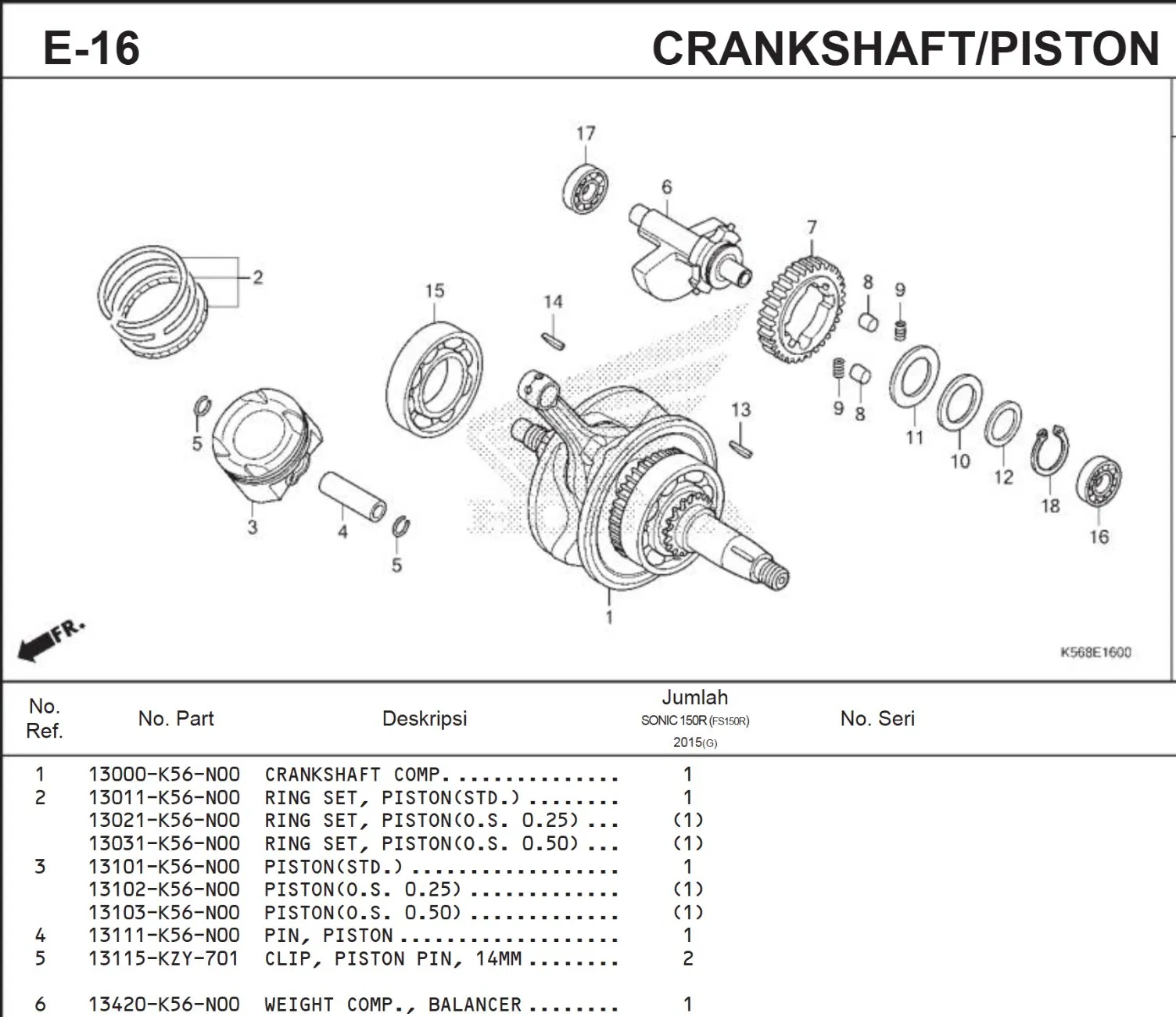 Балансир веса двигателя мотоцикла для CBR150/Sonic 150 (13420-K56-N00)