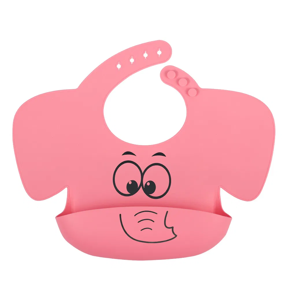 Soft Adjustable New Shape Elephant Design Silicone Toddler Baby Bib with Food Catcher