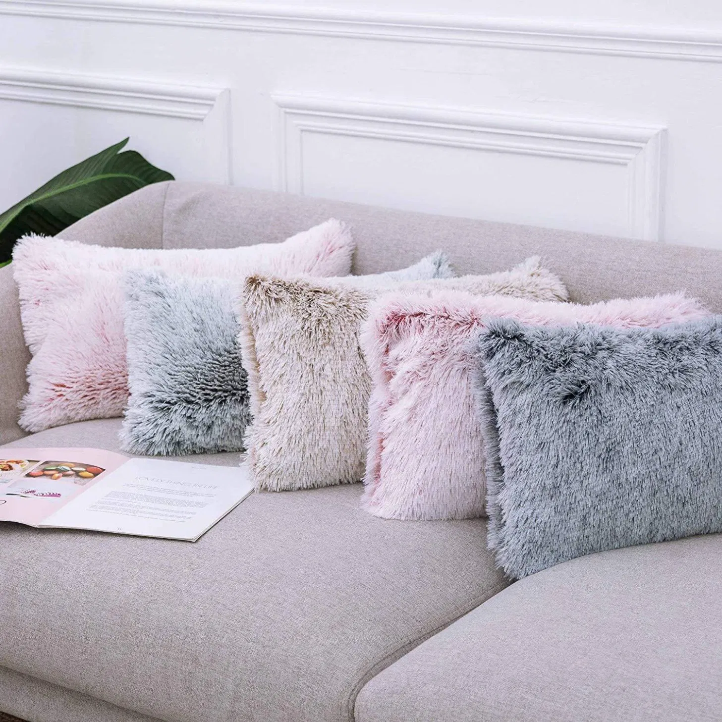 Home Decorative Luxury Super Soft Plush Faux Fur Throw Pillow Cover Cushion Case Double Sides Fur Plush Pillows for Sofa Bed