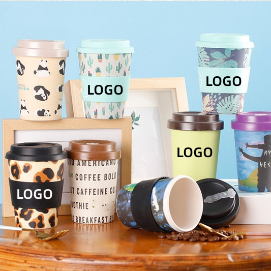 Custom Logo Printing Ec-Friendly Coffee Mug 400ml 450ml Bamboo Fiber Coffee Cup