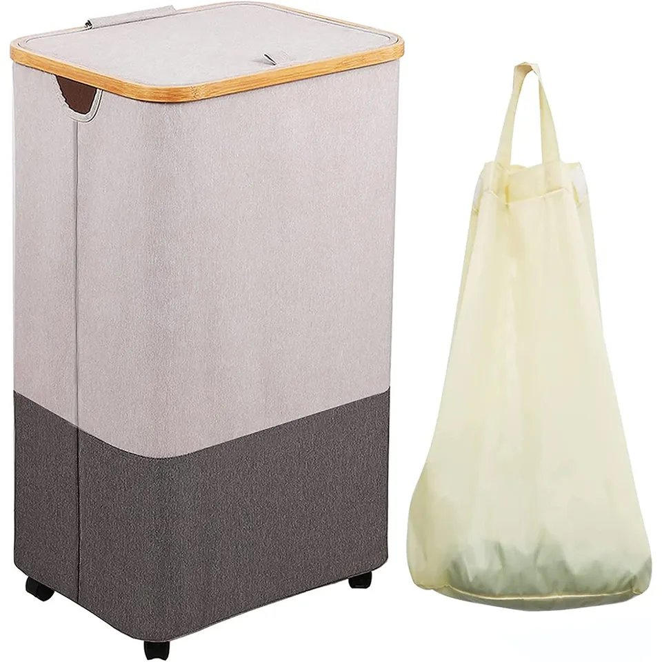 Folding Bamboo Laundry Basket with Lid