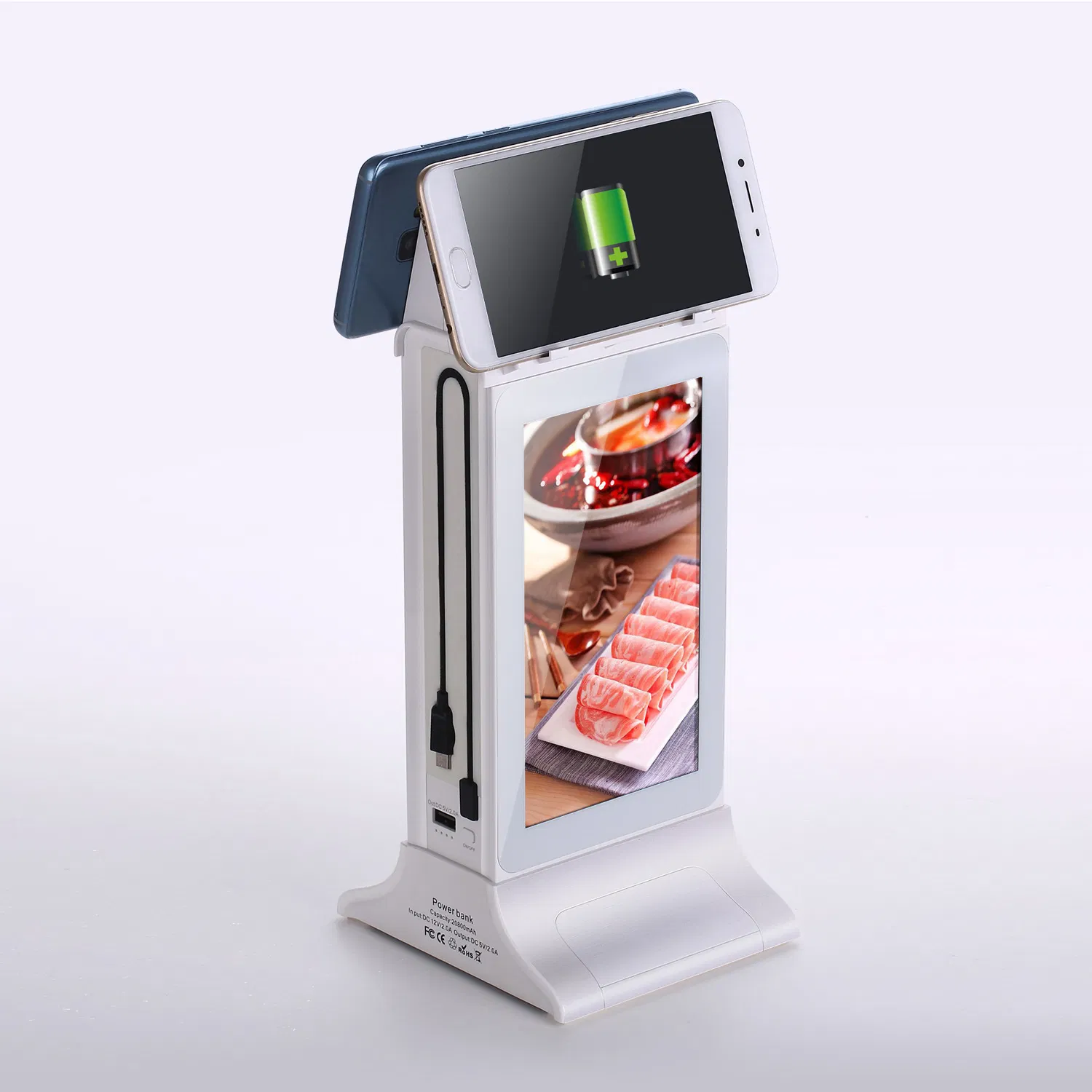 20800mAh Desktop Power Bank with Wireless Charger Double-Sided 7-Inch Android Advertising Player