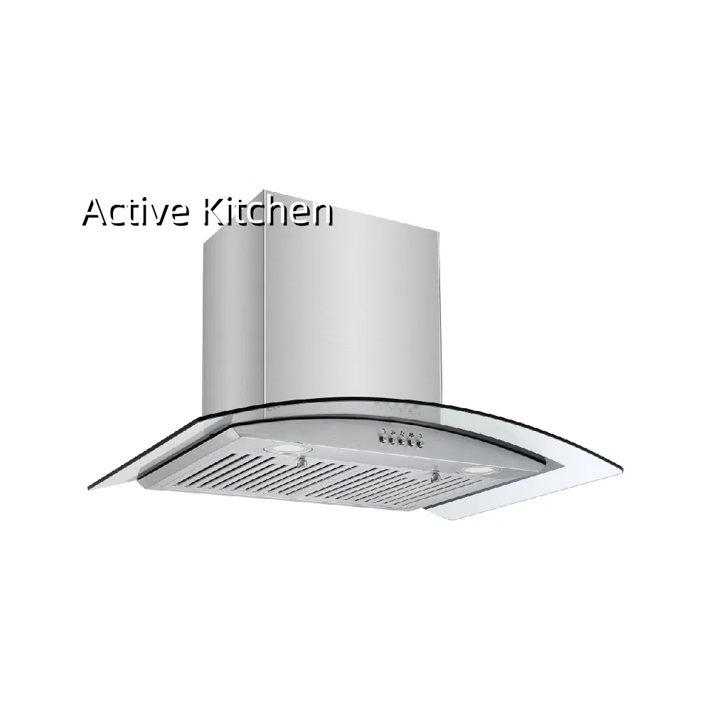 Overheat Protection Ductless Range Hood Curved Glass Hood