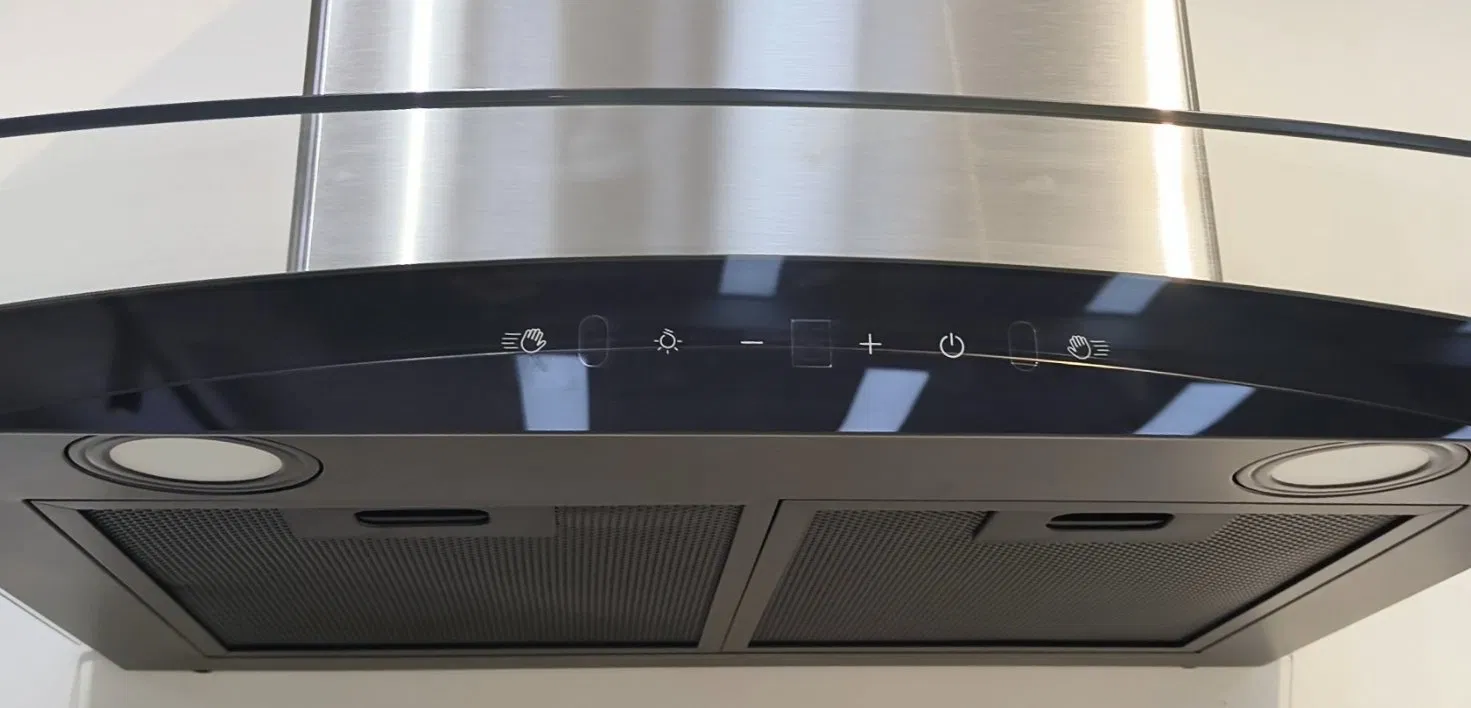 High Suction Modern Kitchen Wall-Mounted Black Curved Glass Range Hood