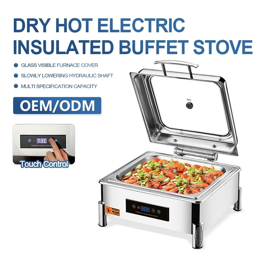 Space-Efficient Feet Large Glass Dry Heat Square Food Warmer Buffet Bar Stove