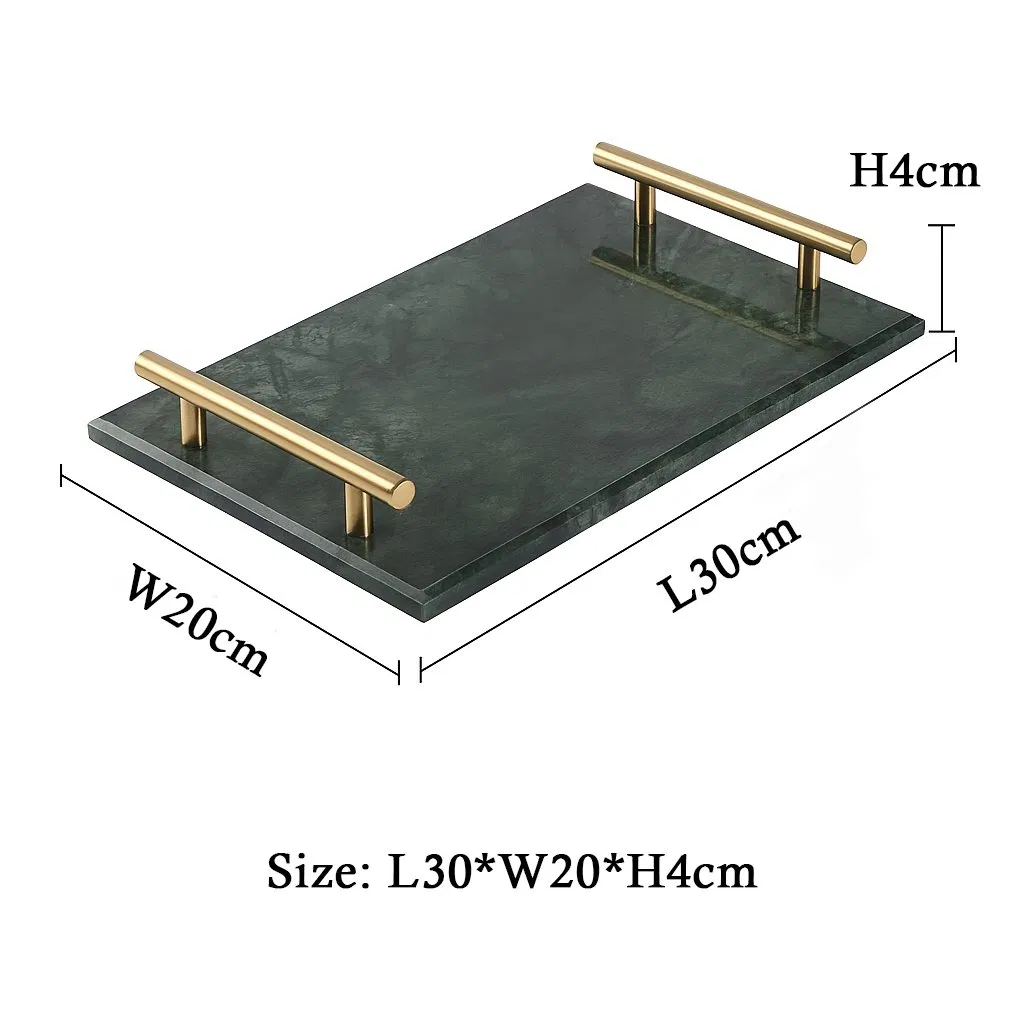 Natural Green Marble Food Serving Tray with Gold Handle for Restaurant Kitchen
