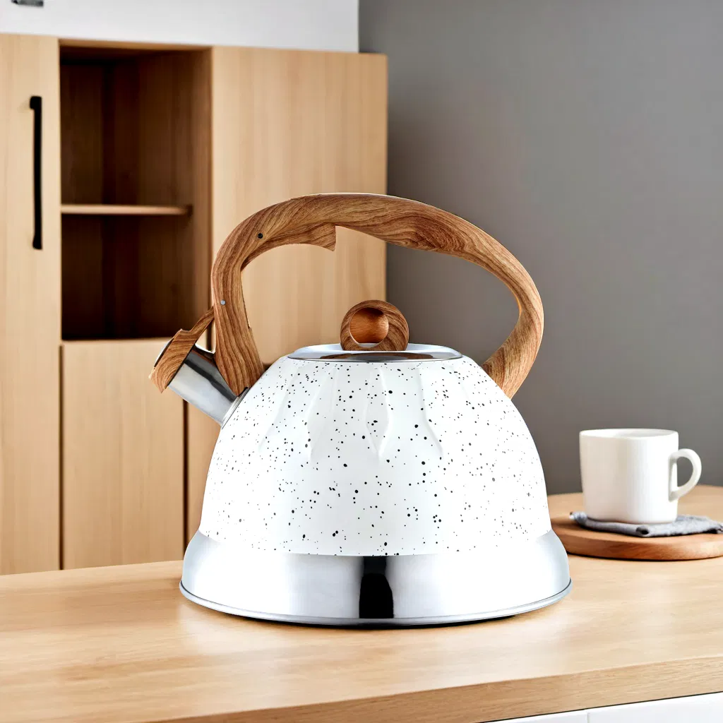 New Design Cookware Whistling Teapot Stainless Steel Water Kettle with Wooden Handle